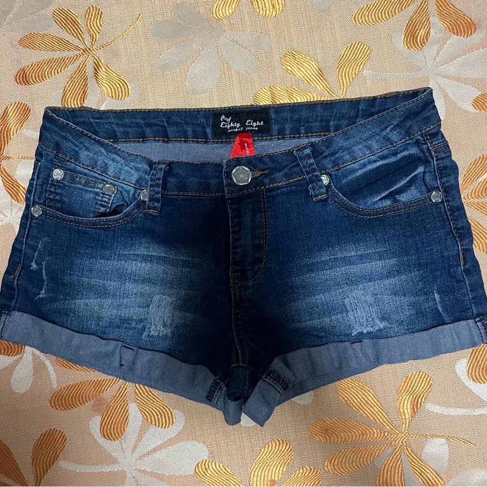 Eighty Eight Blue Jean Shorts with Distressed Look